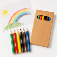 Ensemble de crayons de couleur courts et miniatures non solubles pour enfants, 6 couleurs, emballé dans une boîte en papier kraft, crayons en bois pour dessin et écriture, pour étudiants