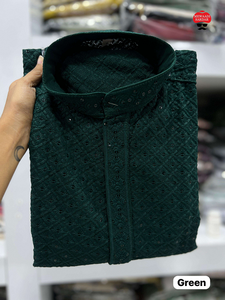 Kurta Pajama Tradicional Étnica para Hombre, Estilo Seda, Hecha a Mano en Pakistán e India, para Bodas y Fiestas - Product Image 4