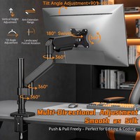 Lengan Monitor Gas Spring Tiang Panjang Bahan ABS/Baja Canai Dingin/Aluminium Alloy untuk Layar 17-32 inci, Kapasitas Beban 9kg, Kemiringan 90 Derajat, Logo Dapat Disesuaikan
