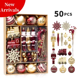 Produk Baru grosir set kombinasi 50 buah, ornamen bola Natal tahan pecah untuk dekorasi liburan