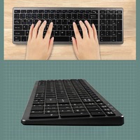 Kit Clavier et Souris Ergonomique Portable Ultra Fin 2,4 GHz Sans Fil avec Rétroéclairage LED, 78 Touches à Switch Noir, 1200 DPI, Rechargeable