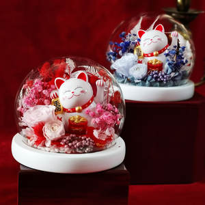<span class=keywords><strong>Maneki</strong></span> <span class=keywords><strong>Neko</strong></span> chat porte-bonheur avec dôme en verre et <span class=keywords><strong>rose</strong></span> éternelle pour cadeau de Saint-Valentin cadeau de Noël décor d'affaires - Product Image 3