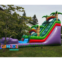 Toboggan aquatique gonflable géant commercial à succès pour adultes, château gonflable avec toboggan palmier, protection UV, ignifuge