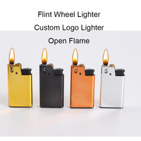 Briquet à flamme nue avec finition brillante électroplaquée, logo personnalisé, boîtier métallique, briquet à gaz