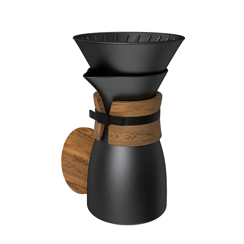 550ミリリットルMatte Black Ceramic Pour Over Coffee Dripper Maker PotコーヒーBrewer Filterと木製蓋