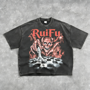 Custom high quality Acid washed Heavyweight Cotton Printing Oversized Boxy Fit cropped t shirt DTG Printing <b>Tshirt</b> for Men - Product Image 2