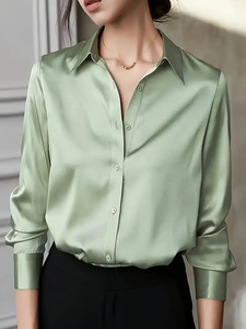 <span class=keywords><strong>Camicia</strong></span> da ufficio da <span class=keywords><strong>donna</strong></span> di qualità Vintage in raso <span class=keywords><strong>camicia</strong></span> <span class=keywords><strong>elegante</strong></span> da <span class=keywords><strong>donna</strong></span> a maniche lunghe camicie Casual top - Product Image 5