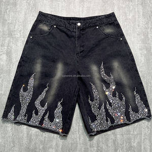 À la mode été coton Baggy Shorts survêtement Designer personnalisé Streetwear lavage à l'acide Shorts en détresse strass hommes Shorts - Product Image 1