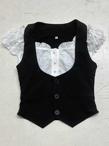 เสื้อกั๊กสตรีแบบสองชิ้น ติดกระดุม แขนกุด ทรงเบลเซอร์ แต่งผ้าแบบแพทช์เวิร์ค สไตล์วินเทจ Y2K เสื้อสตรีทแวร์ - Product Image 5