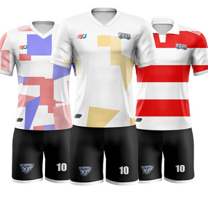 Camiseta Deportiva de Entrega Rápida, Anti-Pilling, con Ribete a Rayas Vintage, Cuello Redondo, Impresión por Sublimación Completa, Uniforme para Torneos - Product Image 1