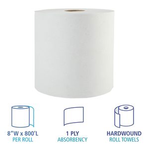 Serviettes en rouleau universelles Boardwalk 17GREEN 8"x800ft, lot de 6 rouleaux, serviettes de nettoyage vertes Boardwalk 17GREEN, blanc naturel - Product Image 5