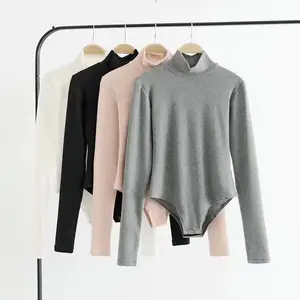 Wholesale turtle neck long sleeve womens mujer blusa rompers cotton shirt bodysuit