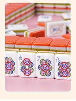 Jeu de Mahjong Américain de Luxe Moderne à Motifs Floraux, 160 Tuiles en Acrylique, Rayures Bleues, Emballage en Boîte Carton pour Divertissement à Domicile