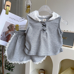 Set di <span class=keywords><strong>pantaloncini</strong></span> da ragazza alla moda in stile coreano, vestiti estivi da <span class=keywords><strong>bambina</strong></span>, nuovo Set da due pezzi con cappuccio in pizzo - Product Image 1