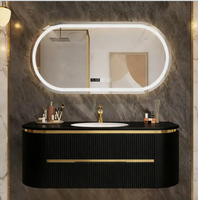 Meuble-lavabo semi-circulaire de luxe pour salle de bain, combinaison de lavabo en céramique sans joint avec dalle de chêne, meuble-lavabo et vasque