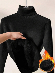 Maglia a Collo Alto di Alta Qualità in Velluto Spesso a Pezzo Unico da Donna, Modello Basic <span class=keywords><strong>Autunno</strong></span>/Inverno Caldo a Tinta Unita Casual - Product Image 3
