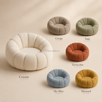 Fauteuil lounge moderne en tissu bouclé, fauteuil d'appoint en forme de citrouille avec ottoman, canapé paresseux crème, vente en gros OEM ODM