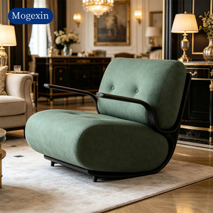 Fauteuil d'appoint moderne en tissu vert, ergonomique, rembourré, avec structure métallique pour salon - Product Image 2