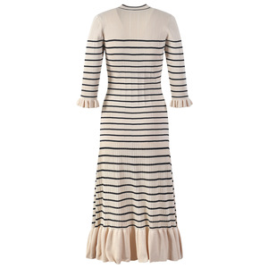 <span class=keywords><strong>Sandro</strong></span> Dress <span class=keywords><strong>Primavera</strong></span> y verano Nuevo francés Slouchy Mujeres Vestido Moda Rayas Vestido de punto Cuello en V Slim-Fit MIDI Falda - Product Image 6