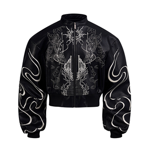Veste en cuir PU pour homme, style motard, col montant, broderie au dos, coupe courte, design tendance, vêtement décontracté pour la conduite, hiver - Product Image 4