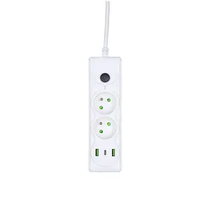 European standard white extension cord socket one click control with 2 USB 1 Type-C desktop connection socket power strip