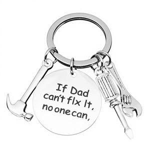 Llavero Colgante de Metal con Diseño de Martillo, Llave Inglesa y Destornillador, Abrebotellas, Regalo para el Día del Padre, con la Frase 'Papá No Puede Arreglarlo, Nadie' - Product Image 1