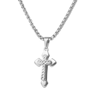 yunnique <b>Cross</b> Pendant Necklace Stainless Steel With Crystal Inlay 60cm <b>Chain</b> For Men Women Fashion Jewelry - Product Image 5