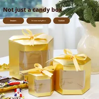 Boîte en carton découpée au laser couleur cuir de vachette avec fenêtre, pour gâteaux, bonbons, pâtisseries, emballage de célébration, boîte cadeau, emballage cadeau