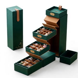 SHAHALAM INDUSTRIES PAPIER ARTISANAUX Boîte à bijoux télescopique en carton vert avec fermeture magnétique, étiquette en feuille d'or et tiroir de rangement - Product Image 4
