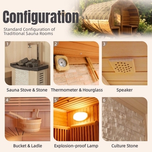 Sauna en forme de baril personnalisable en usine OEM/ODM, sauna extérieur traditionnel à vapeur pour le bien-être, cabine de sauna extérieure - Product Image 3