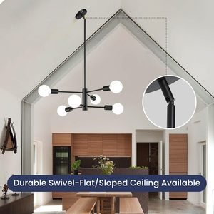 Modern Mid Century <strong>Sputnik</strong> Chandelier 6 <strong>Light</strong> Matte Black Metal Hanging <strong>Fixture</strong> for Dining Room Kitchen Island Living Room - Product Image 5