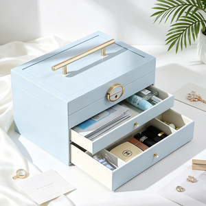 Multi-Layer Jewelry <b>Box</b> with <b>Lock</b> Drawer Style Storage Case for Rings Necklaces & Earrings Vanity Organizer Chest - Product Image 5