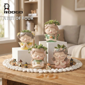 Adorable pot de fleurs <span class=keywords><strong>en</strong></span> résine <span class=keywords><strong>en</strong></span> forme de fille ailée, fée tressée, sirène, mini-pot de plantes succulentes, lot de quatre pour la décoration de la maison et du bureau - Product Image 1