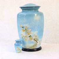 Urne funéraire haut de gamme bleu ciel avec motif de fleurs blanches pour cendres d'adultes, animaux de compagnie ou humaines – Cercueil/Urne écologique