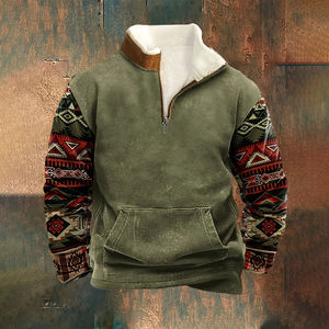 Sweatshirt pria, kaus kualitas tinggi dengan ritsleting kerah berdiri dan saku POLO, atasan cetak nyaman untuk musim dingin - Product Image 5