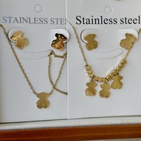 Conjunto de Collar y Pendientes de Oso de Peluche con Baño de Oro, Antialérgico, Accesorios Lindos para Mujer