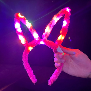 Serre-tête lumineux en peluche avec oreilles de lapin et lumières LED pour fête, jouet pour enfants, coiffe décorative à plumes - Product Image 3