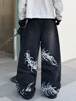 Pantalon de créateur pour homme style urbain, Jean baggy empilé en denim délavé Monkey à jambe large