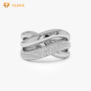 Anillo de Diamantes Cruzado de Triple Banda de Oro de 14K, Anillo de Diamantes Naturales para Mujer - Product Image 3