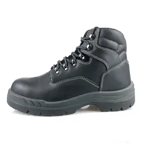 High Quality Wide Steel Toe Cap Workmans Black Leather Safety Shoes