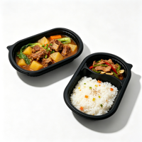 Boîte à lunch jetable en PP de qualité alimentaire pour la restauration, à emporter, utilisable au micro-ondes, 2 compartiments, anti-fuite, conteneur alimentaire en plastique
