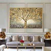 Art mural abstrait de luxe moderne peint à la main, arbre de vie doré, peinture à l'huile sur toile pour la maison, hôtel, article de projet