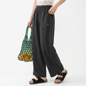 <span class=keywords><strong>Pantaloni</strong></span> Larghi in <span class=keywords><strong>Lino</strong></span> <span class=keywords><strong>Grigio</strong></span> Scuro Personalizzati per Donna, Vita Alta Elastica, Comodi e Casual con Tasche Laterali - Product Image 1
