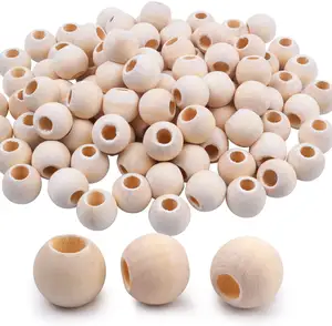 bulk 100pcs 15mm 6mm hole wood bead ball set wholesale round natural large hole wooden beads for craft DIY