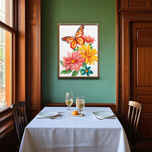 Peinture diamantée sur tissu imprimé de style moderne Vente en gros de fleurs et de papillons Art mural pour la maison, hôtel ou <span class=keywords><strong>caf</strong></span>é Accrochage facile - Product Image 6