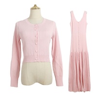 Nouvelle Collection 2026 – Ensemble Décontracté Deux Pièces pour Femme : Cardigan Court en Maille à Manches Longues et Robe Midi – Vente en Gros