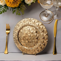 Assiettes rondes en plastique dorées à vendre, 13 pouces, style classique, pour la décoration de table de mariage et de fête, approvisionnement en vrac