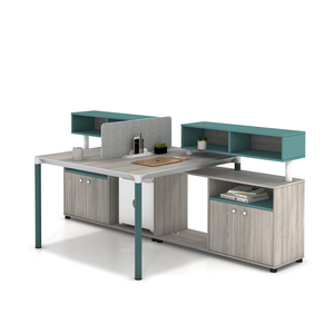 <span class=keywords><strong>Escritorio</strong></span> de 4 plazas con borde de aluminio, mesa de posición múltiple con almacenamiento superior, 2 asientos - Product Image 1