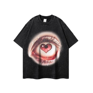 <span class=keywords><strong>Camiseta</strong></span> de algodón holgada de manga corta con cuello redondo y estampado de ojos estilo hip-hop retro americano transfronterizo, top de pareja de moda urbana - Product Image 4