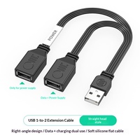 Câble d'extension USB un-vers-deux avec coudes haut/bas/gauche/droite, prend en charge la charge rapide 65W et le transfert de données USB 2.0